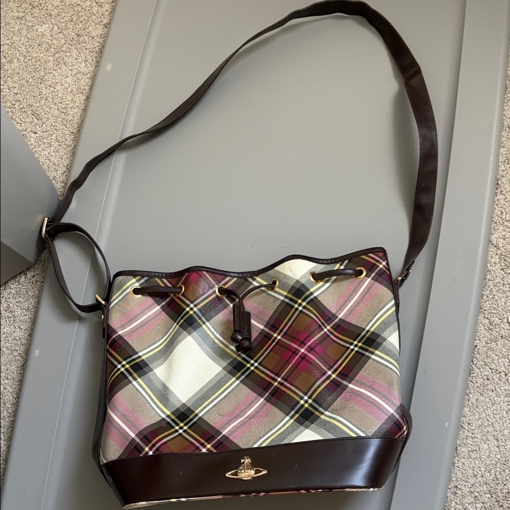 Vivienne Westwood Plaid Shoulder Bag in Pink, Yellow, and Brown